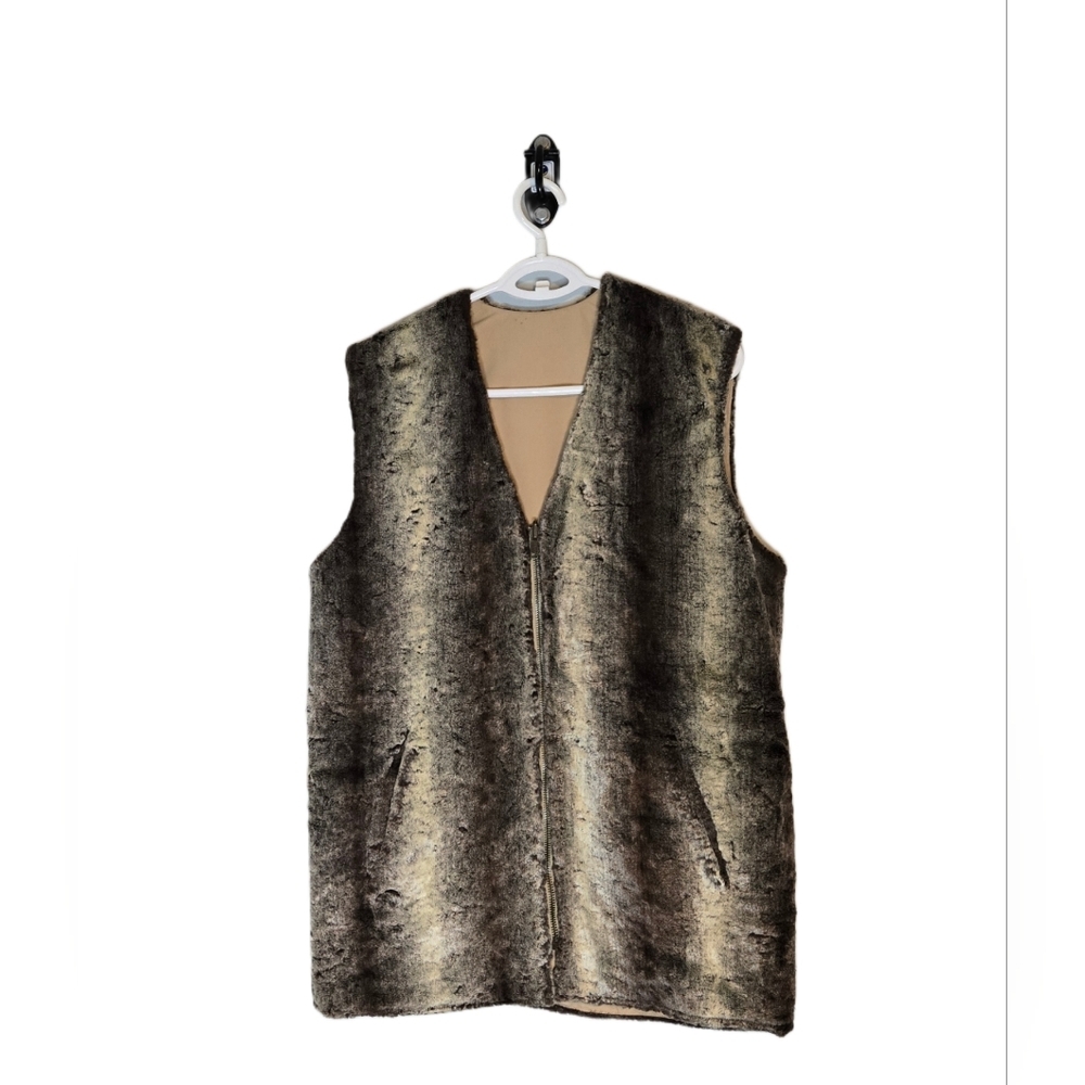 Olsen Collection Luxury Faux Fur Reversible Vest‎ Mob Wife Fall Size 4 Cozy
